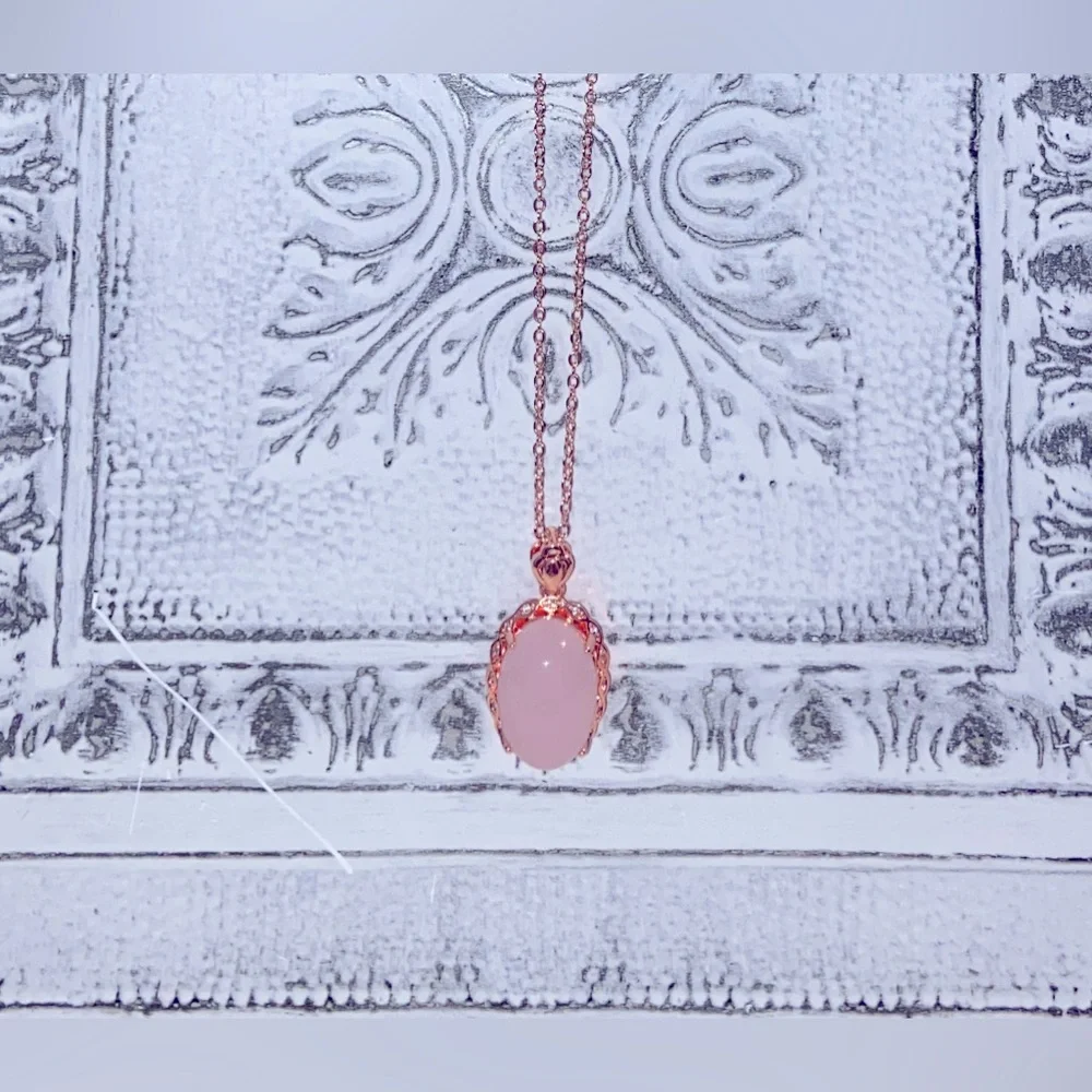 Unmarked Rose Gold Necklace/Ring Set in Glamour Pink Gold Fill-Artificial Quartz - Picture 2 of 16